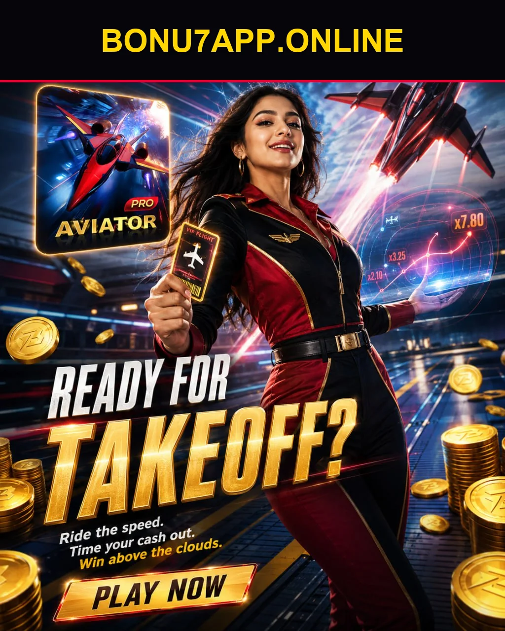 Supplied BONU7 promotional artwork labelled Aviator; the image does not establish current rules, payout values or availability.